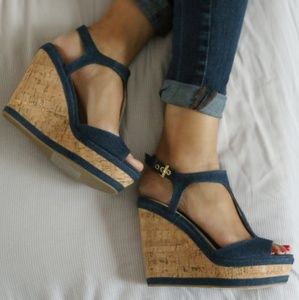 Lana by LFL. Denim cork wedge sandal.